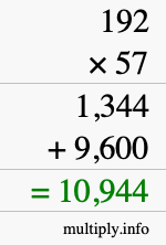 How to calculate 192 times 57 using long multiplication