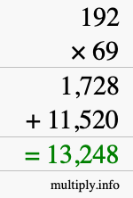 How to calculate 192 times 69 using long multiplication