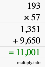 How to calculate 193 times 57 using long multiplication