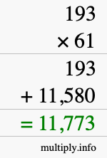 How to calculate 193 times 61 using long multiplication