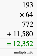 How to calculate 193 times 64 using long multiplication