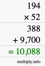 How to calculate 194 times 52 using long multiplication