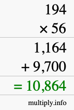 How to calculate 194 times 56 using long multiplication How to calculate 194 times 56 using long multiplication
