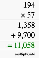 How to calculate 194 times 57 using long multiplication