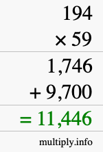How to calculate 194 times 59 using long multiplication How to calculate 194 times 59 using long multiplication