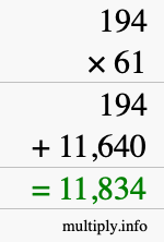 How to calculate 194 times 61 using long multiplication