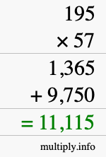 How to calculate 195 times 57 using long multiplication