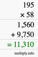 How to calculate 195 times 58 using long multiplication How to calculate 195 times 58 using long multiplication