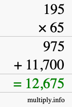 How to calculate 195 times 65 using long multiplication How to calculate 195 times 65 using long multiplication