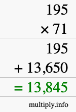 How to calculate 195 times 71 using long multiplication How to calculate 195 times 71 using long multiplication