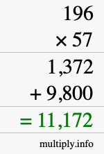 How to calculate 196 times 57 using long multiplication