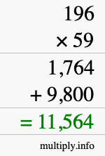How to calculate 196 times 59 using long multiplication