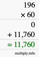 How to calculate 196 times 60 using long multiplication How to calculate 196 times 60 using long multiplication