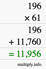 How to calculate 196 times 61 using long multiplication