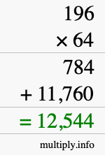 How to calculate 196 times 64 using long multiplication How to calculate 196 times 64 using long multiplication