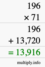 How to calculate 196 times 71 using long multiplication
