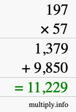 How to calculate 197 times 57 using long multiplication