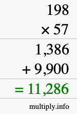 How to calculate 198 times 57 using long multiplication