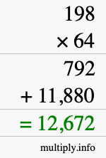 How to calculate 198 times 64 using long multiplication How to calculate 198 times 64 using long multiplication