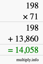 How to calculate 198 times 71 using long multiplication