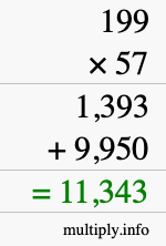 How to calculate 199 times 57 using long multiplication