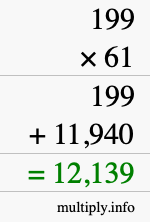 How to calculate 199 times 61 using long multiplication