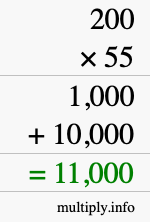 How to calculate 200 times 55 using long multiplication How to calculate 200 times 55 using long multiplication