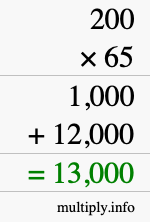 How to calculate 200 times 65 using long multiplication How to calculate 200 times 65 using long multiplication