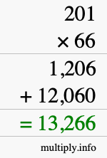 How to calculate 201 times 66 using long multiplication