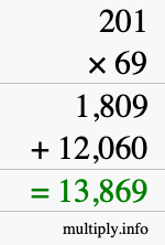 How to calculate 201 times 69 using long multiplication