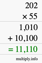 How to calculate 202 times 55 using long multiplication How to calculate 202 times 55 using long multiplication
