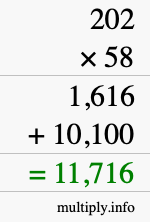 How to calculate 202 times 58 using long multiplication How to calculate 202 times 58 using long multiplication