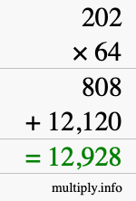 How to calculate 202 times 64 using long multiplication How to calculate 202 times 64 using long multiplication