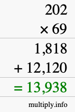 How to calculate 202 times 69 using long multiplication