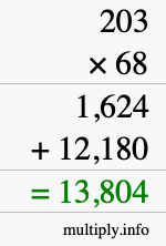 How to calculate 203 times 68 using long multiplication