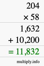 How to calculate 204 times 58 using long multiplication How to calculate 204 times 58 using long multiplication