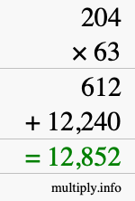 How to calculate 204 times 63 using long multiplication How to calculate 204 times 63 using long multiplication