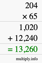 How to calculate 204 times 65 using long multiplication How to calculate 204 times 65 using long multiplication