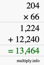 How to calculate 204 times 66 using long multiplication