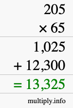How to calculate 205 times 65 using long multiplication How to calculate 205 times 65 using long multiplication