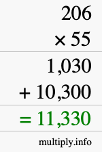 How to calculate 206 times 55 using long multiplication How to calculate 206 times 55 using long multiplication