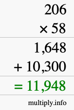 How to calculate 206 times 58 using long multiplication How to calculate 206 times 58 using long multiplication