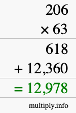 How to calculate 206 times 63 using long multiplication How to calculate 206 times 63 using long multiplication