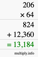 How to calculate 206 times 64 using long multiplication How to calculate 206 times 64 using long multiplication
