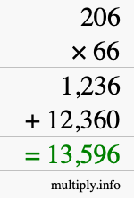 How to calculate 206 times 66 using long multiplication