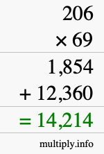 How to calculate 206 times 69 using long multiplication
