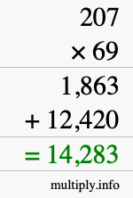 How to calculate 207 times 69 using long multiplication