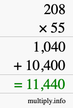 How to calculate 208 times 55 using long multiplication How to calculate 208 times 55 using long multiplication