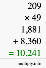 How to calculate 209 times 49 using long multiplication