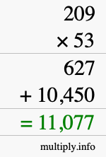How to calculate 209 times 53 using long multiplication